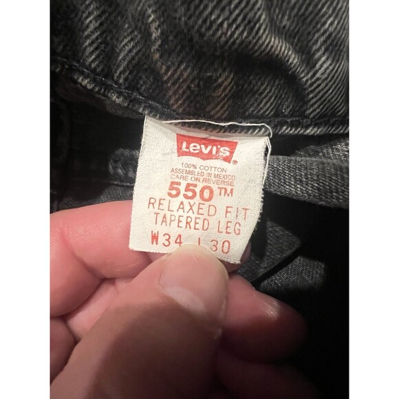 VTG Levis 550 Jeans Mens 34x30 Black Orange Tab Relaxed Fit Taper Leg Bat Wing - Picture 8 of 10